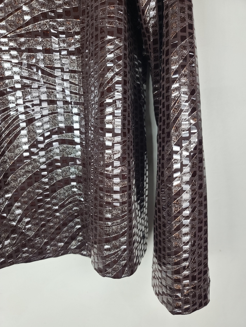 Misook Brown Patterned Shattered Glass Faux Sequin Full-Zip Lightweight Jacket L - Picture 9 of 13